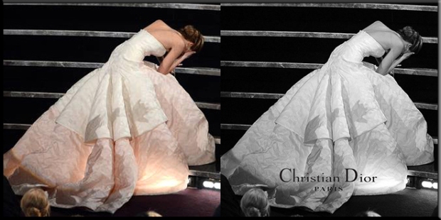 Jennifer Lawrence chute en allant chercher son Oscar, une image parodiée en pub Dior