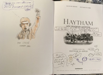 Dédicace de Haytham par Nicolas Hénin, Kyungeun Park et Haytham au Mans - ©Chloé Chateau